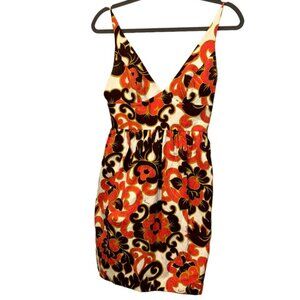 milly asnew sUMMER groovy orange brown floral print sleeveless shift dress 4 MI…